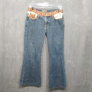 Refuge Womens Jeans Flare Leg Paisley Embroidered Trim Boho Size 9 Blue Vintage